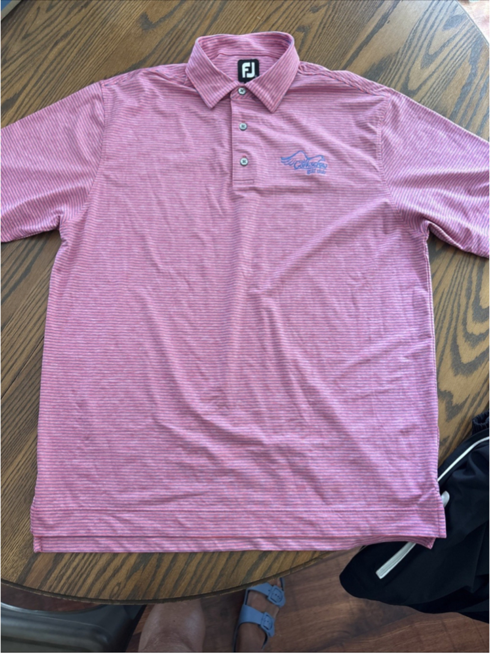 old corkscrew golf footjoy men’s polo pink/blue stripe L - Picture 2 of 8